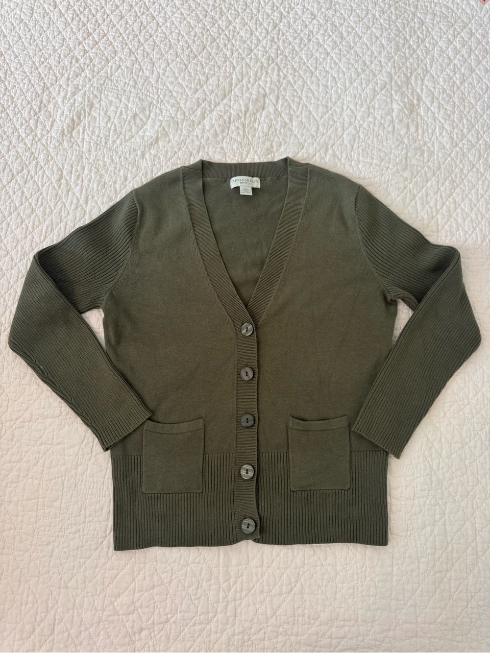 Appleseed's Olive Green Button-Front V-Neck Cardigan